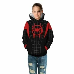 Kids Spider-Man Into The Spider-Verse Pattern Miles Morales Long Sleeve Hoodie -DreamSuit Store TZ 129 4 800x800 1
